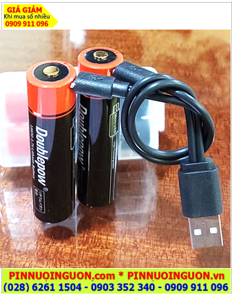 DoublePow USB2600mAh, Pin sạc 3.7v DoublePow 18650-USB 2600mAh cổng sạc USB /Hộp 2viên kèm Cáp sạc